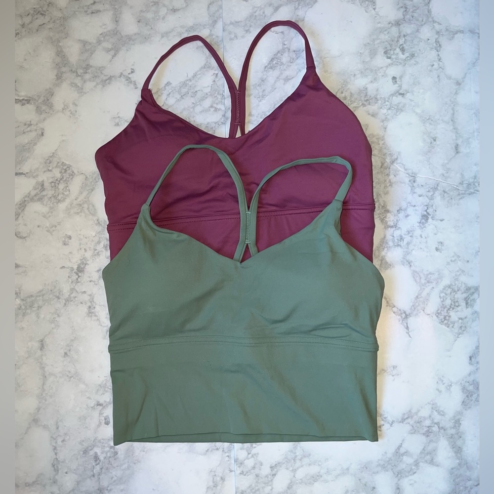 Women Sports Bras Longline Fitness Crop Tops Tank Gym- Green and Pink